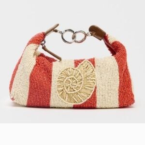 Zara beaded shoulder bag Red Stripe Seashell embroidery